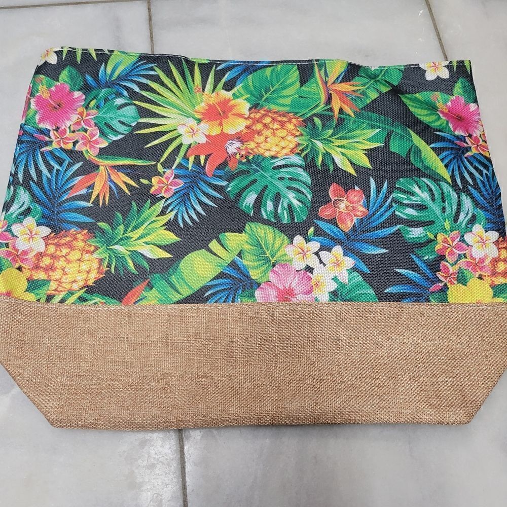 Tropic Pattern Canvas Summer Beach Bag Travel Bag For Vacation